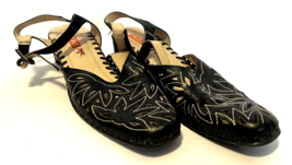 Pikolinos Black Cut Out Leather Embroidered Block Heel Mule Shoes EUR38/US7.5 - £29.38 GBP