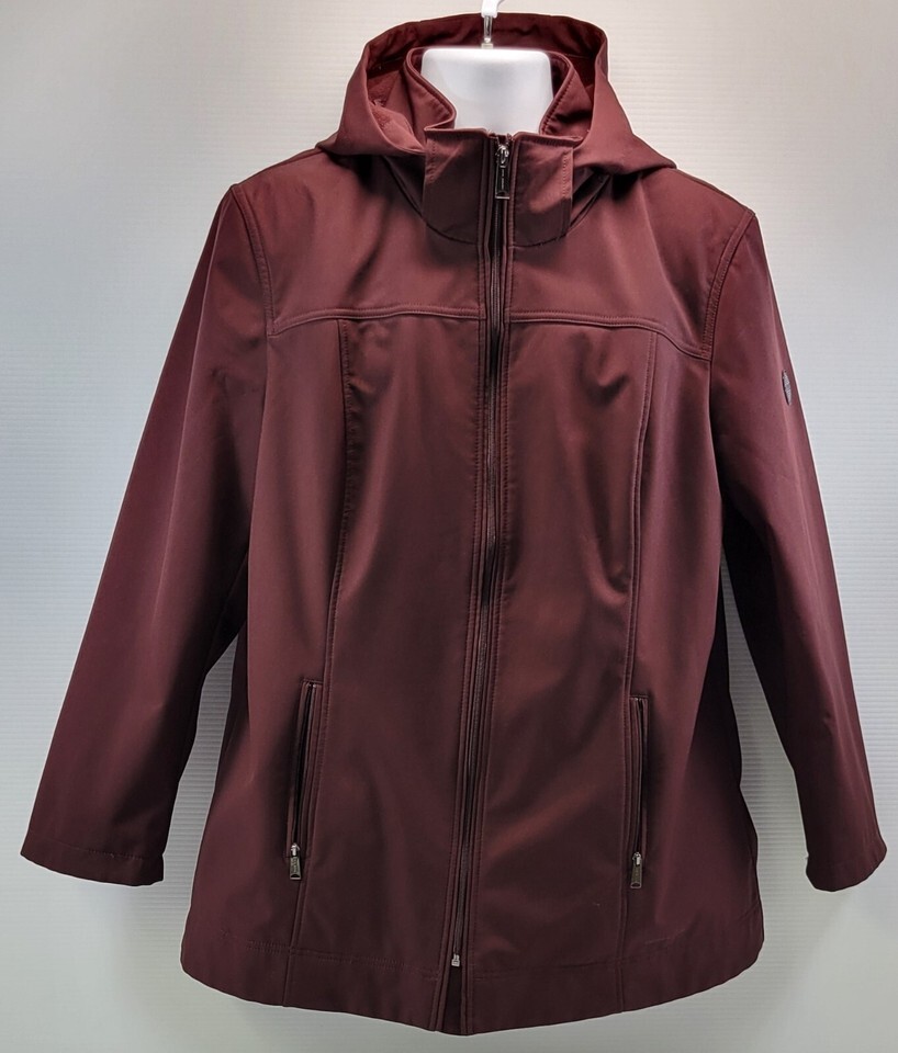 L1) Andrew Marc Woman Water Repellent Burgundy 4-Way Stretch Hooded Jack... - $24.74
