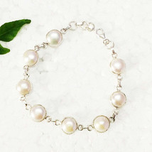 NATURAL PEARL Gemstone Bracelet, Birthstone Bracelet, 925 Sterling Silver Bracel - £37.64 GBP