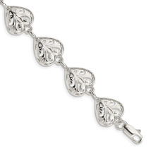 Silver Fancy Filigree Heart 7 inch Bracelet QA47 - $97.06