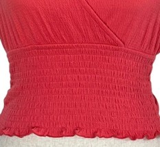 Bar III X-Small Cropped Top Smocked Dolman Sleeve Surplice V-Neck Textured Coral - £15.63 GBP