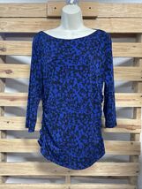 Peter Nygard Blue Black Geometric Shape Top Blouse Woman's Size L KG JD - $9.89
