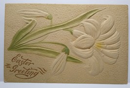 Easter Postcard Airbrushed lily Flower Raised Image Greetings 1909 Vintage - £10.82 GBP