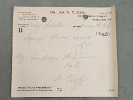 1923 antique DRUGGIST PRESCRIPTION hazleton pa DR. JAS A. CUOZZO - £22.53 GBP