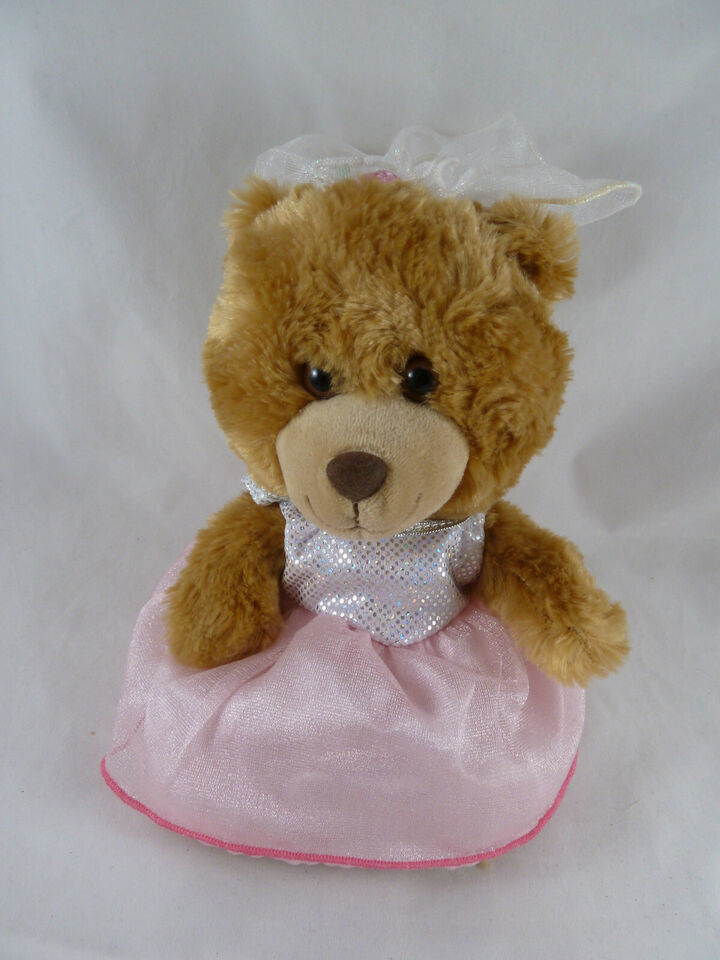 Build A Bear Small Fry Plush Teddy Bear in pink &amp; silver dress 9&quot; 7.5&quot; s... - $18.80