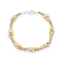 Sterling Silver Diamond Cut Beads Triple Strand Bracelet - Tri-Color - £128.33 GBP