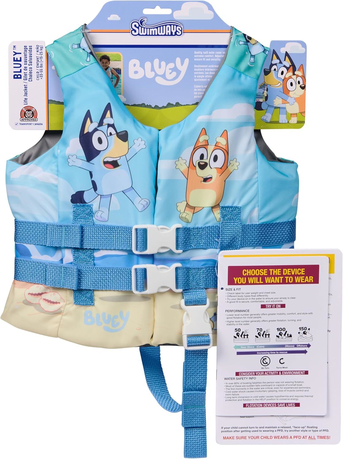 Swimways Bluey Life Jacket, Us Coast Guard Approved Kids Swim, 55 Lbs, B... - $40.95