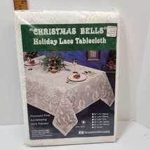 White Christmas Bells Holiday Lace Tablecloth 52&quot;x70&quot; Polyester American Fabrics - £13.14 GBP