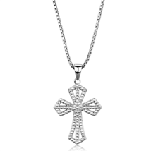 3W850 - Rhodium Brass Chain Pendant with AAA Grade CZ  in Clear - $430.70 MXN