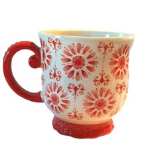 Pioneer Woman Footed Coffee Tea Mug Floral Burst Pattern Red and Off White - £14.92 GBP