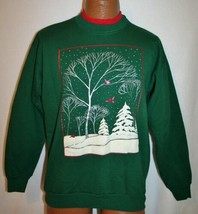 Vintage SNOW LANDSCAPE Ugly Christmas Sweater Style 50/50 SWEATSHIRT M  - £15.77 GBP