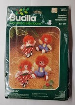 Vintage Bucilla Christmas Rag Doll Ornaments Jeweled Stitchery Felt Kit 48783 - £23.84 GBP