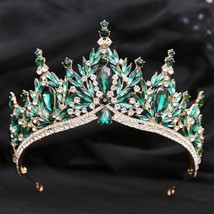 Green Crystal Water Drop Tiara | Gold Silver White Blue Red Bridal Cryst... - £35.96 GBP