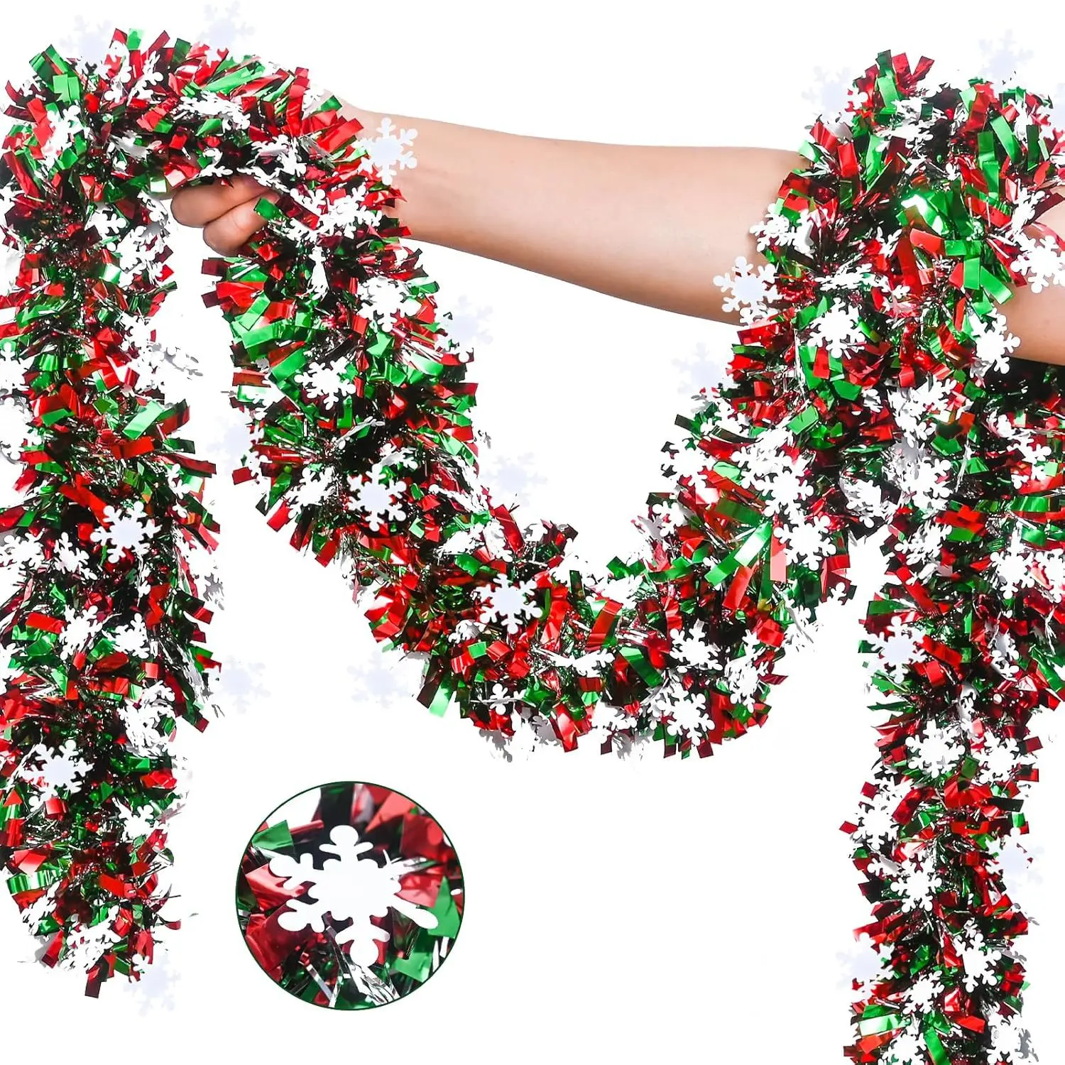 2M Christmas Snowflake Tinsel Garland – Metallic Tree &amp; Party Decor - $9.99