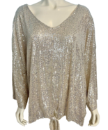 Belle by Kim Gravel Gold Sequined V Neck 3/4 Slv Top Size 2X - $37.99