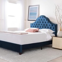 Safavieh Home Beckham Contemporary Navy Velvet Bed, Queen - £312.91 GBP