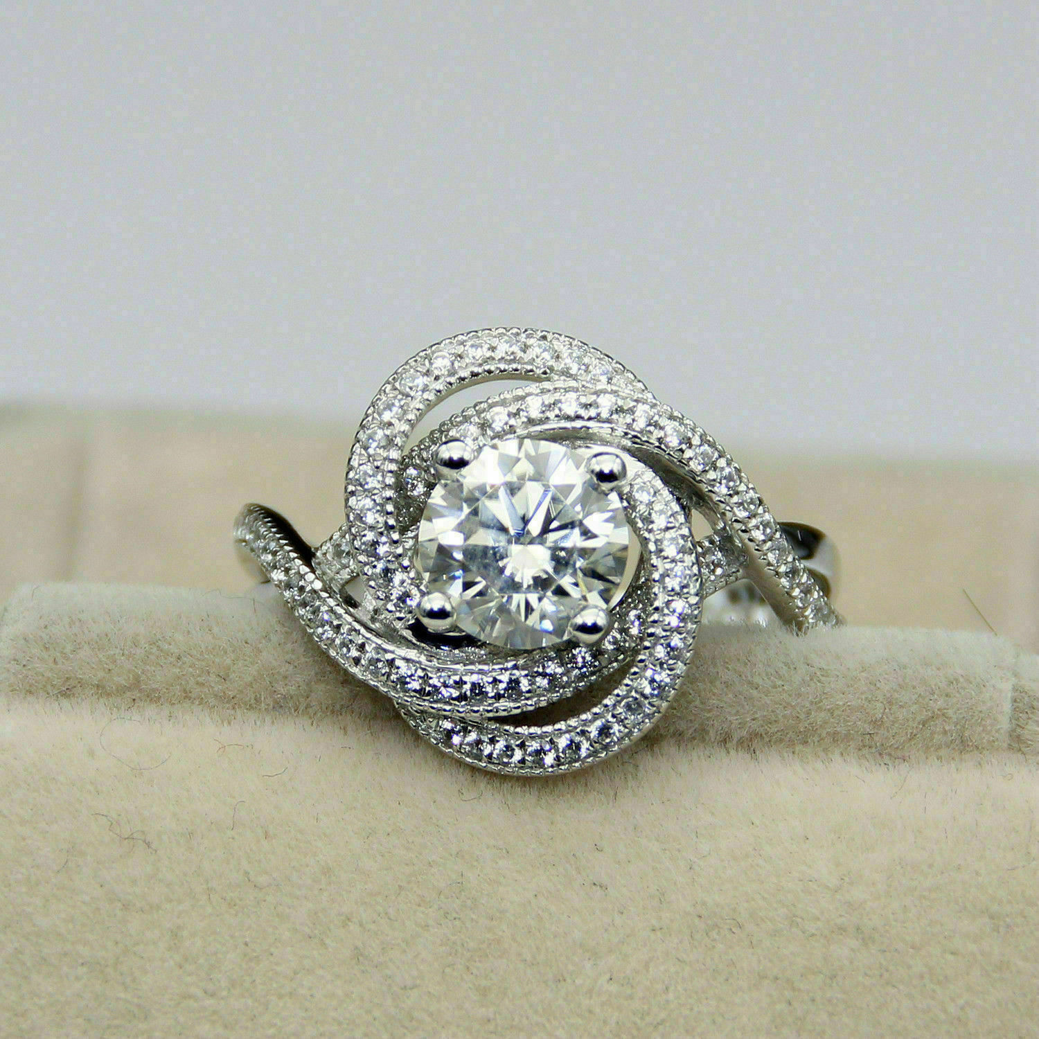 2.00Ct Round Cut White Diamond Solid 925 Sterling Silver Swirl Engagement Ring
