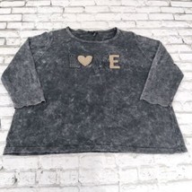 Angel Top Womens XL Black Acid Wash 3/4 Sleeve Love Spell Out Pullover Cotton - £19.97 GBP