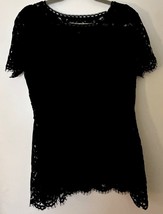 Isaac Mizrahi Live Size Medium Black Lace Short Sleeve Lined Blouse NWOT - $392.39 MXN