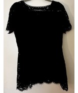 Isaac Mizrahi Live Size Medium Black Lace Short Sleeve Lined Blouse NWOT - €17,86 EUR