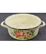 AP3) Vintage Floral Enamel Round Pot with Handles 10.5&quot; - £22.31 GBP