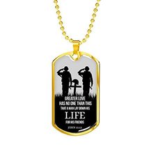 No Greater Love Soldier Scripture John 15:13 Dog Tag Pendant Necklace - £43.59 GBP