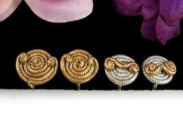 MUSTACHE 2 Pairs SPRING Type EARRINGS Vintage Screw Back Silvertone Gold... - £10.34 GBP
