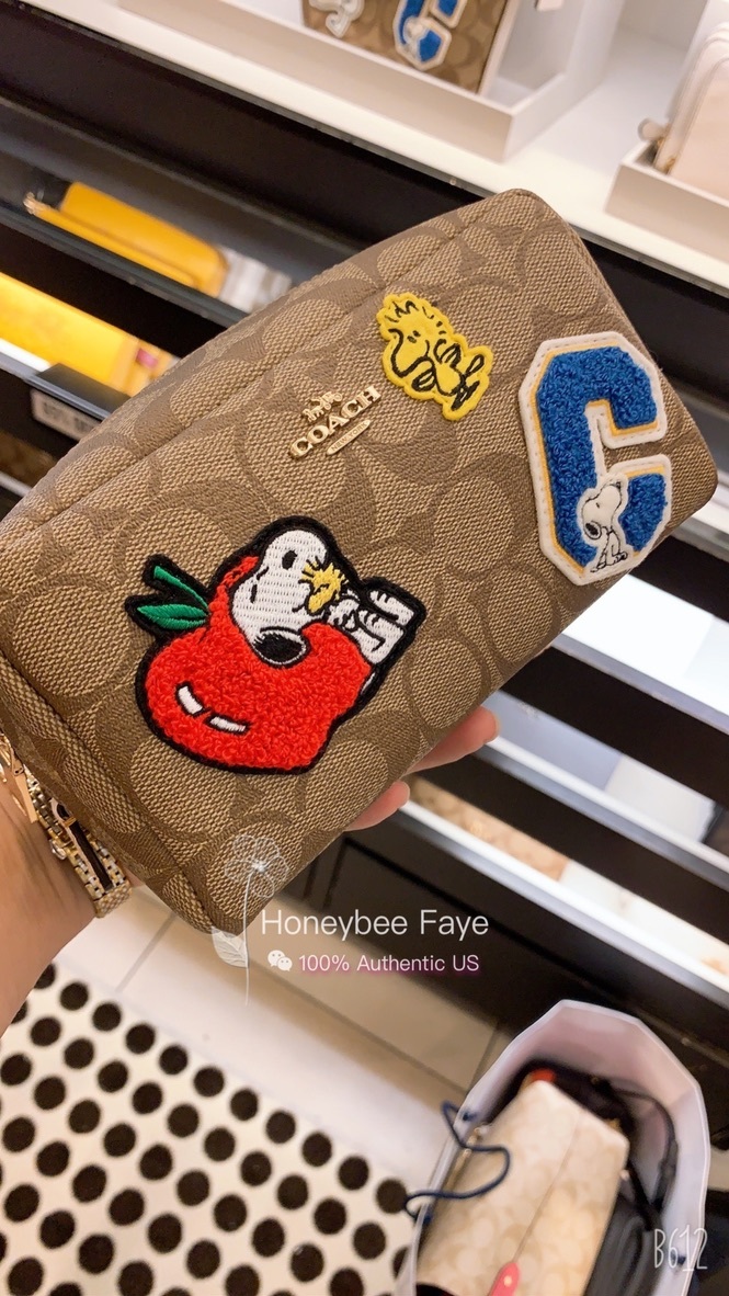 NWT Coach X Peanuts Small Boxy Cosmetic Case In Signature Canvas With Varsity Pa - $128.00