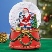 Musical Santa Claus and Puppy Dog Christmas Snow Globe Tabletop Holiday Decor - £14.15 GBP