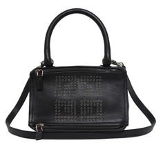 New $2490 Givenchy Small 4G Black Logo Grained Leather Pandora Messenger... - $1,370.04