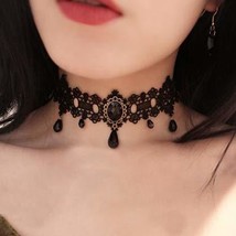 Black Lace Choker with Crystal  - £18.98 GBP