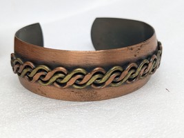 Vintage pure  Cuff Bracelet Solid Copper Brass Twisted Braided Boho Mixed Metal - £17.76 GBP
