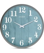 OCEST 18” Silent Wall Clock, Blue Woodgrain, Modern Design, Large Display - $731.94 MXN