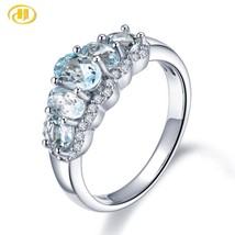 Hutang 1.35ct Natural Aquamarine Wedding Ring 925 Sterling Silver Blue Gemstone  - £43.11 GBP