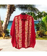 Tommy Bahama Red Linen Floral Shirt Long Sleeve Button Up XL Cruise Hawa... - $1,677.42 MXN