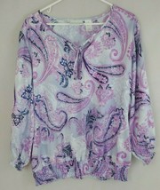 Alfred Dunner Purple, Pink, White, &amp; Black Floral Blouse Size 14 100% Polyester - £10.07 GBP