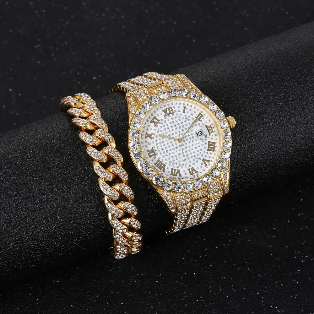 Diamond Men Women Watches Gold Watch Ladies Wrist Watch Luxury Rhineston... - £40.03 GBP
