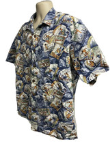 Hilo Hattie Vintage Blue Floral Hawaiian Aloha Button Front Shirt XL Pocket USA - £23.73 GBP