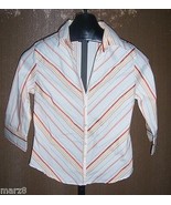 Cotton Express Orange white Striped button down shirt Misses size Small ... - £10.22 GBP