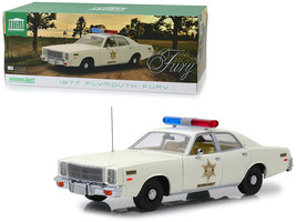1977 Plymouth Fury &quot;Hazzard County Sheriff&quot; Cream 1/18 Diecast Model Car by Gree - £85.44 GBP