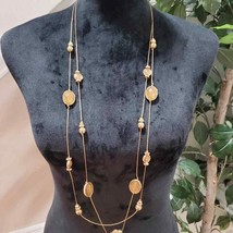 C 1946 Women&#39;s Gold Tone Beaded Double Strand Chain Fashion Jewelry Necklace - £19.67 GBP
