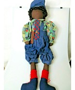  Black African American Fabric Boy Doll Wearing Overalls 32&quot; Green Tree ... - $59.37