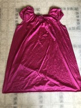 Vintage Lorraine Fuchsia Lace Applique&#39; Pink Nylon Nightgown Puff Slv Gown Large - £42.33 GBP