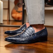 Men's Shoes MATTEO Genuine Alligator Slip-On Loafer Navy image 6