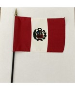 New Peru Mini Desk Flag - Black Wood Stick Gold Top 4” X 6” - $6.81 CAD