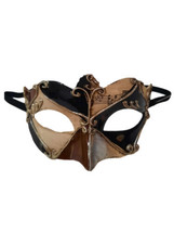 Brown Black Small Venetian Masquerade Mardi Gras Mask Elastic Strap - £10.89 GBP