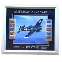 F6F Hellcat Fighter Plane Framed Print and Stamps American Advances in A... - $42.72