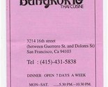 Bangkok 16 Thai Cuisine Menu 16th Street San Francisco California  - £10.84 GBP