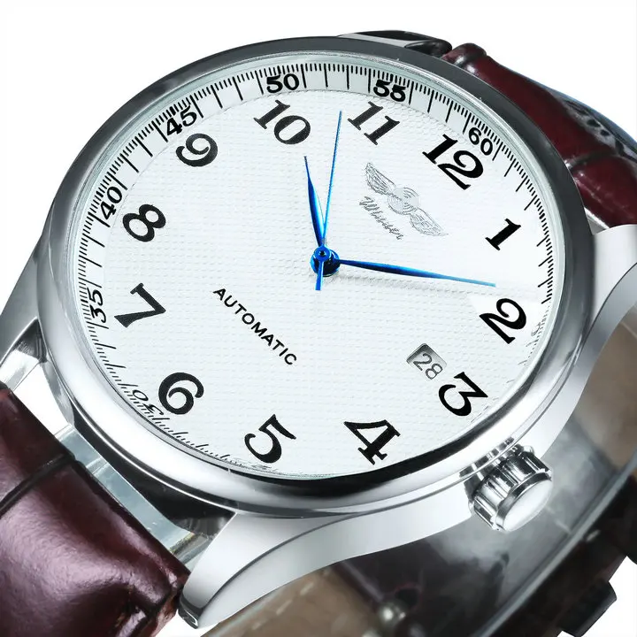 Fashion Business Automatic Mechanical Watch Men Time Master Leather Strap White  - £102.24 GBP