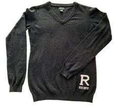 Roots Canada Sweater Womens Medium Dark Gray Pullover V Neck Knit Cotton Logo - £12.61 GBP